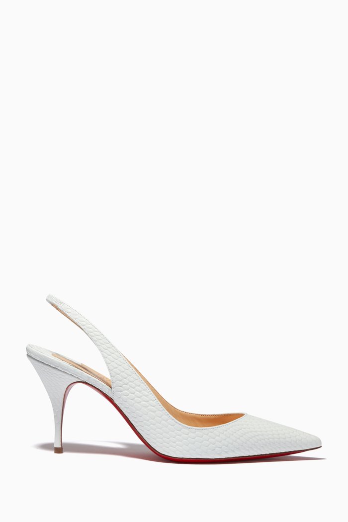 

Clare 80 Sling Pumps in Snakeskin Embossed Leather, White