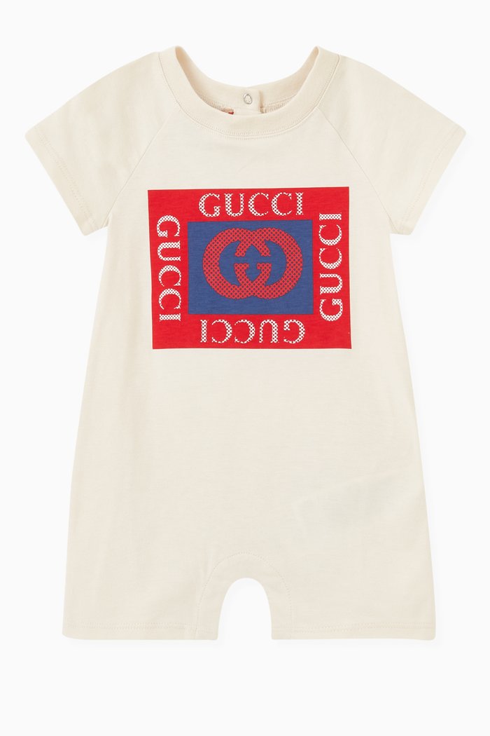 

Gucci Logo Print One-piece in Felted Cotton Jersey, White