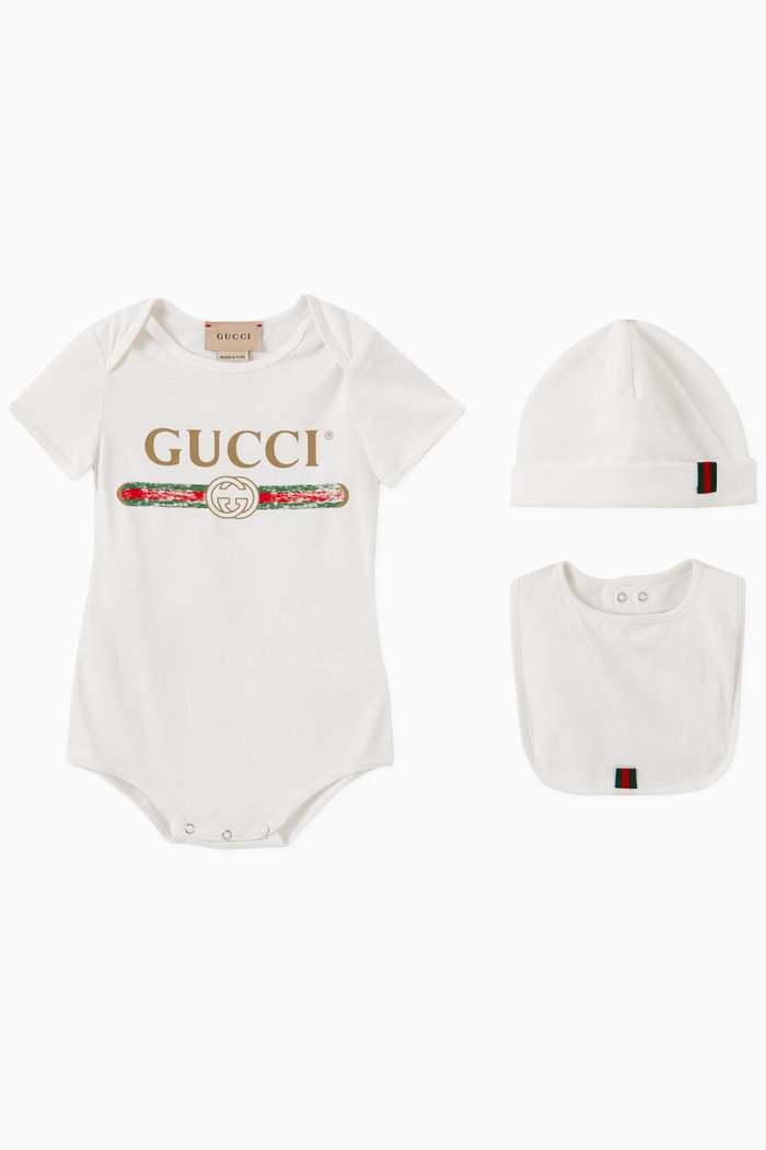 

Gucci Logo Baby Gift Set in Cotton Jersey, White