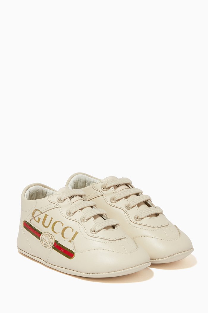 

Rhyton Sneakers with Gucci Print in Leather, White