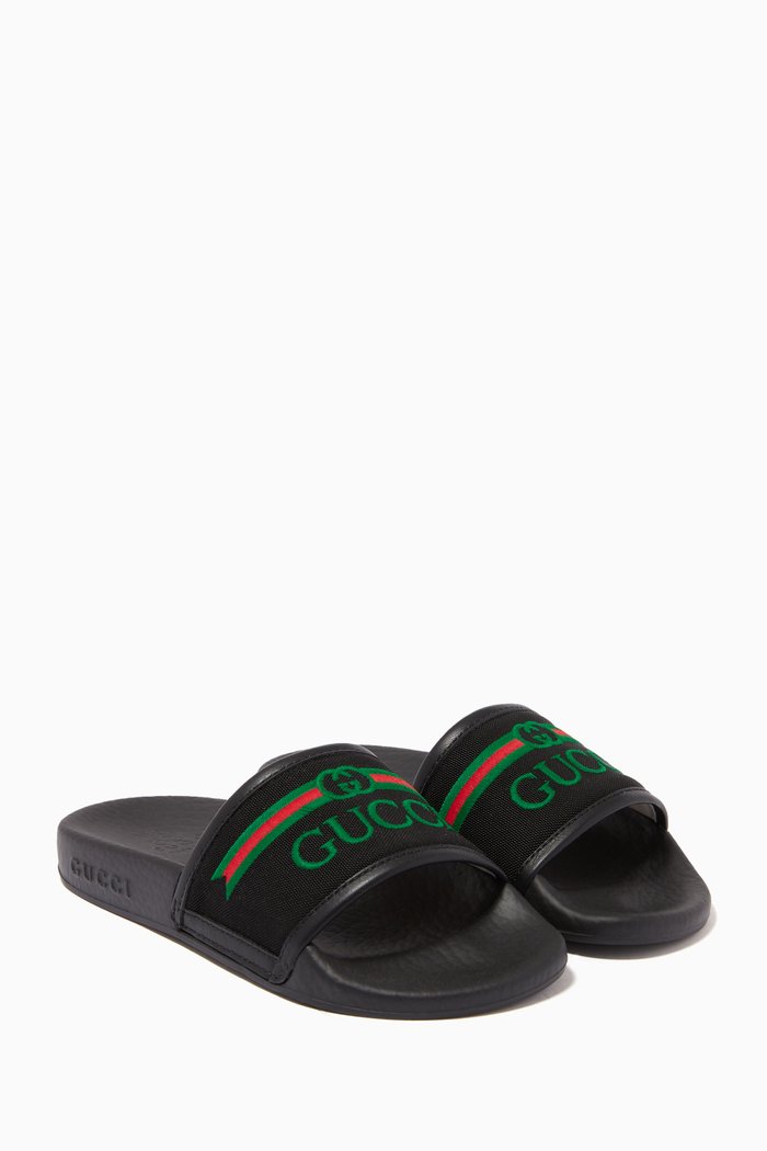 Gucci Print Slides in Nylon, Black