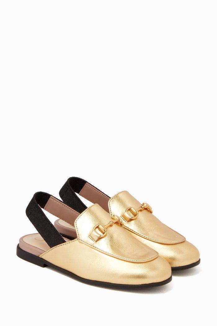 Princetown Slippers in Metallic Leather, Gold