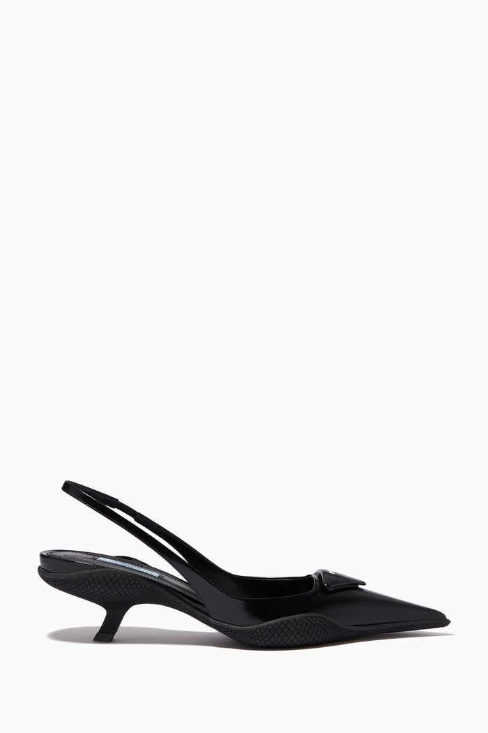 

Triangle Logo Slingback 45 Pumps in Brushed Leather, Black