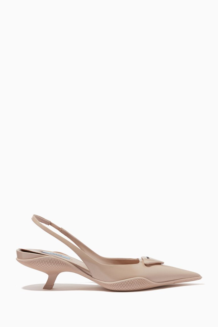 

Triangle Logo Slingback 45 Pumps in Brushed Leather, Pink