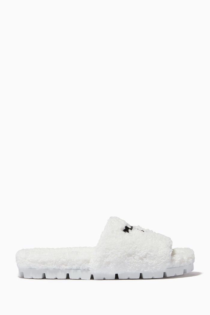 Logo Embroidered Slides in Terry Cloth, White