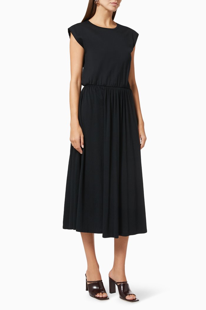 

Gathered Midi Dress in Organic Cotton, Black