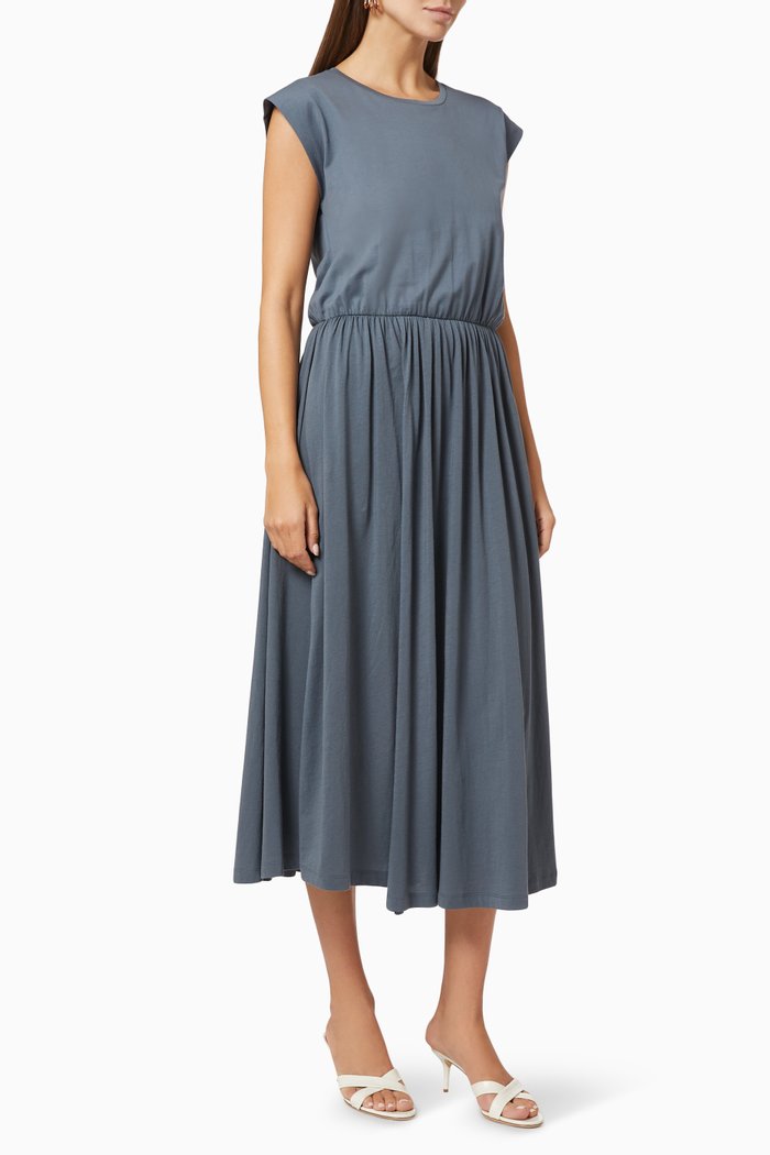

Gathered Midi Dress in Organic Cotton, Grey