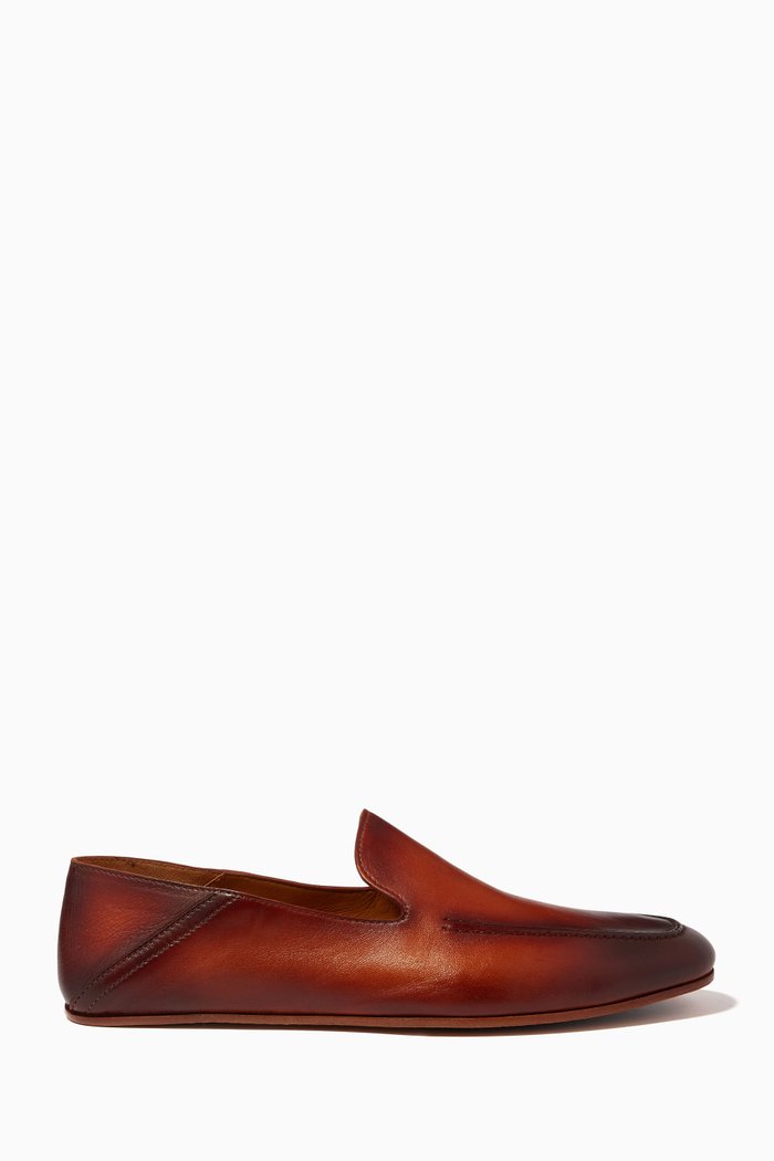 

Indoor Slippers in Grained Nappa Leather, Brown