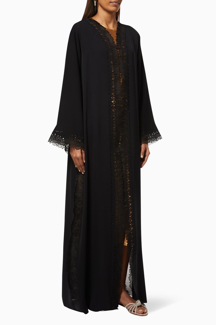 

Signature Cut Abaya with Crystal Embroidery, Black