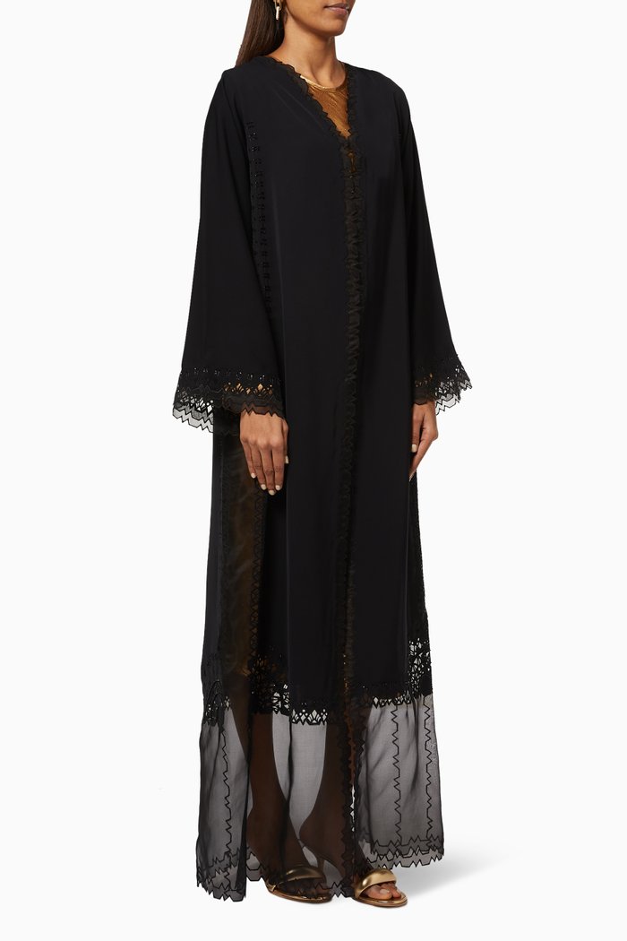 

Signature Cut Abaya with Crystal Embroidery, Black