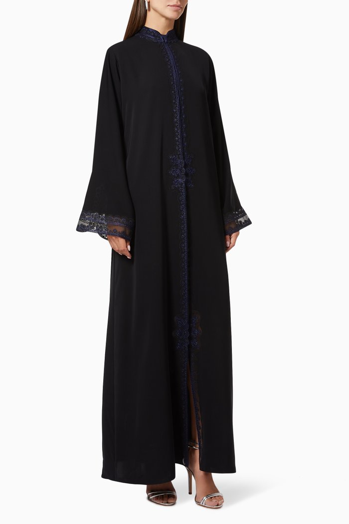 

Abaya with Thread Embroidery, Black
