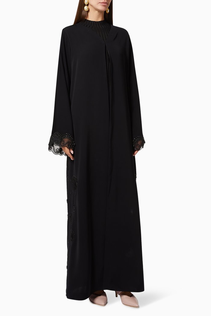 

Abaya with Pearl Embroidery, Black