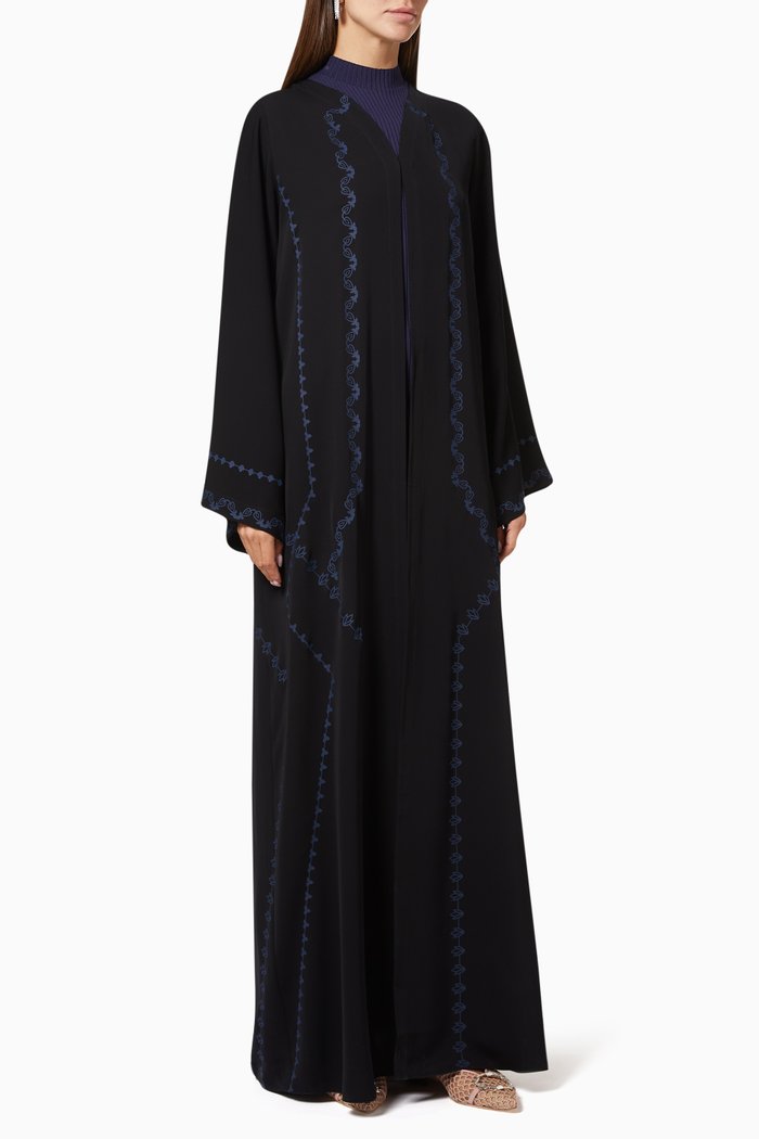 

Abaya with Geometric Floral Print, Black