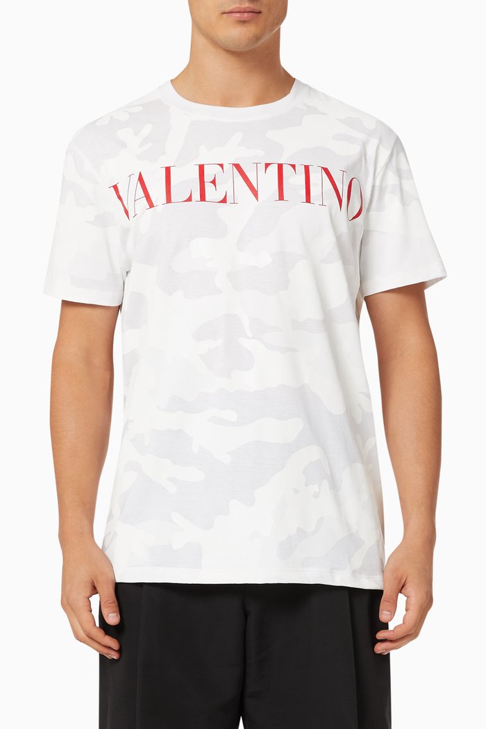 

T-shirt with Valentino Print in Camouflage Printed Cotton Jersey, Multicolour