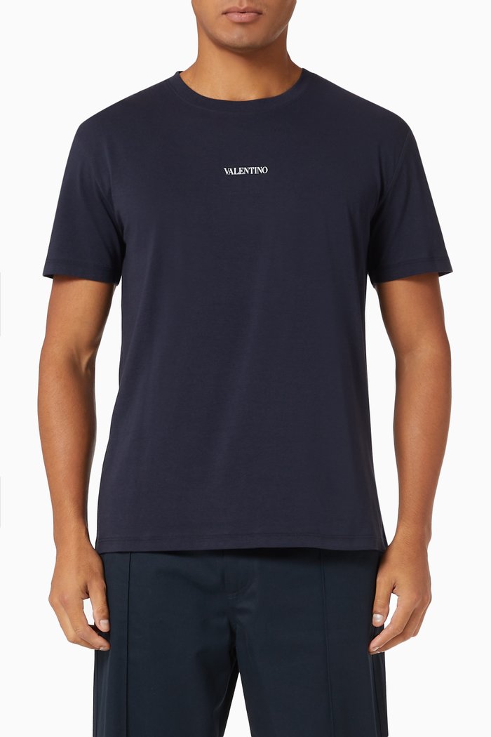 

T-shirt with Valentino Print in Cotton, Blue