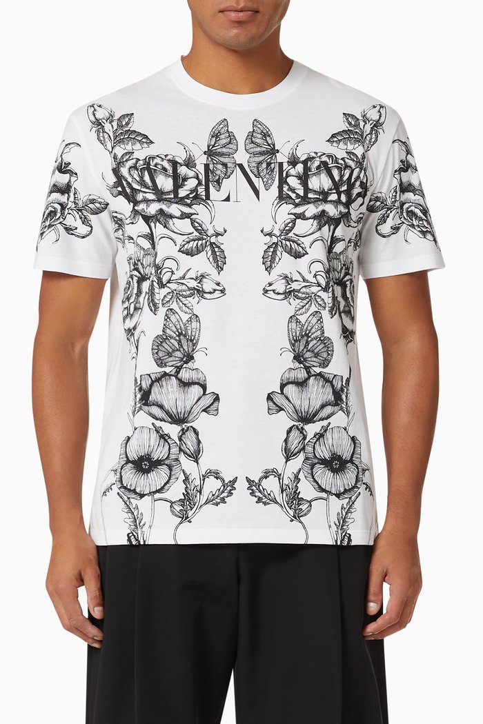 

Dark Blooming Print T-shirt in Cotton Jersey, Multicolour
