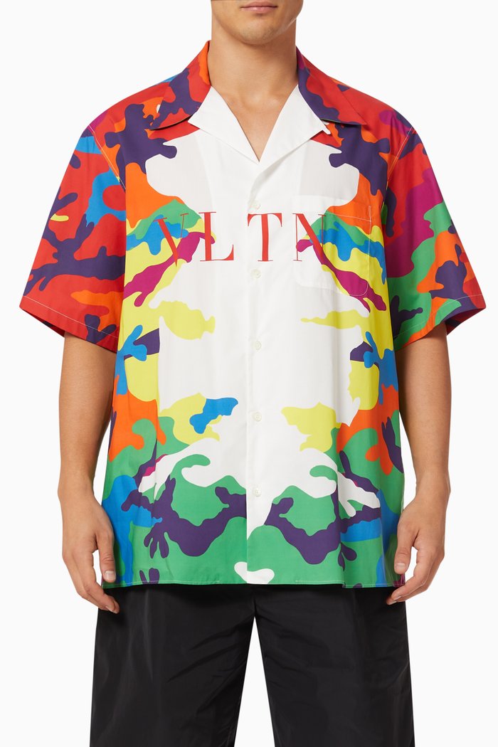 

VLTN Bowling Shirt with CAMOU7 Print in Poplin, Multicolour