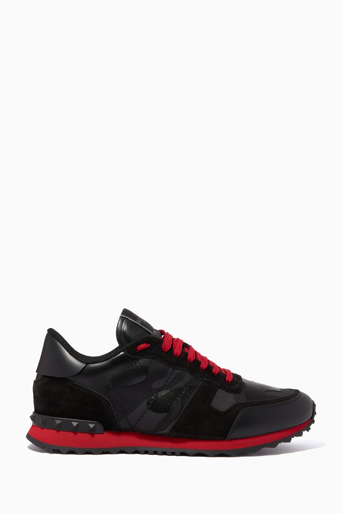 

Valentino Garavani Rockrunner Sneakers in Leather & Suede, Black