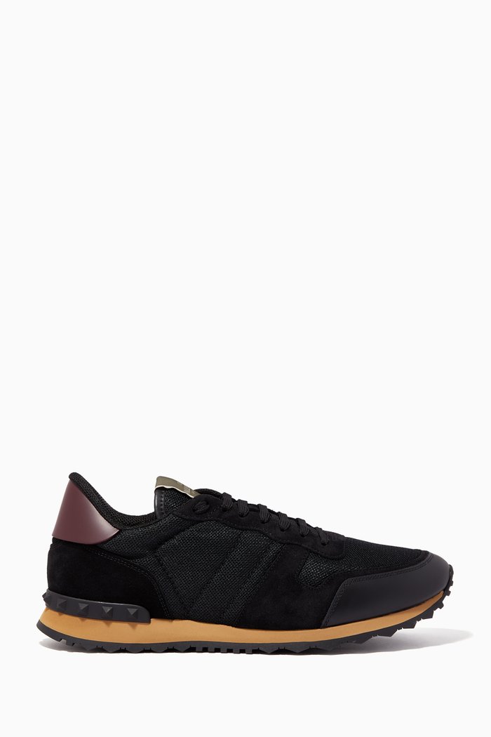

Valentino Garavani Rockrunner Sneakers in Mixed Leather, Black