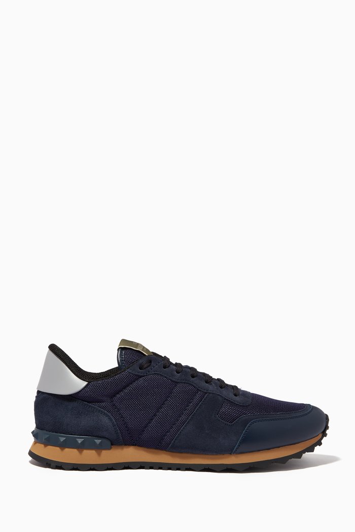 

Valentino Garavani Rockrunner Sneakers in Mixed Leather, Blue