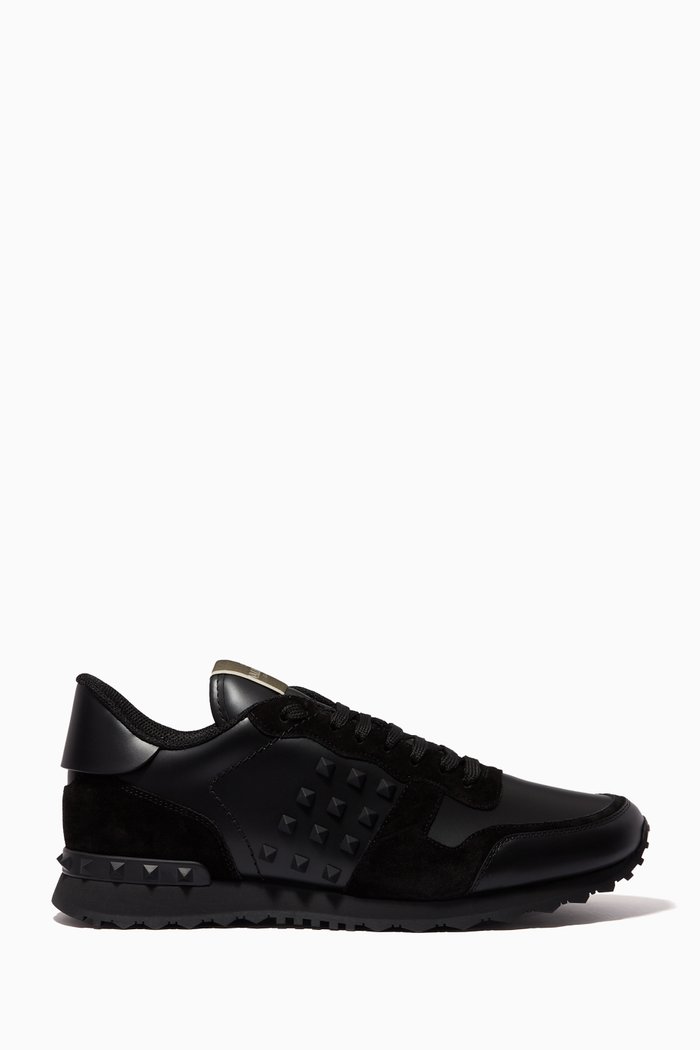 

Valentino Garavani Rockrunner Sneakers in Leather & Suede, Black