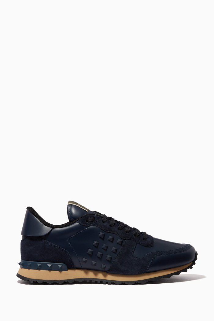 Valentino Garavani Rockrunner Sneakers in Leather & Suede, Blue