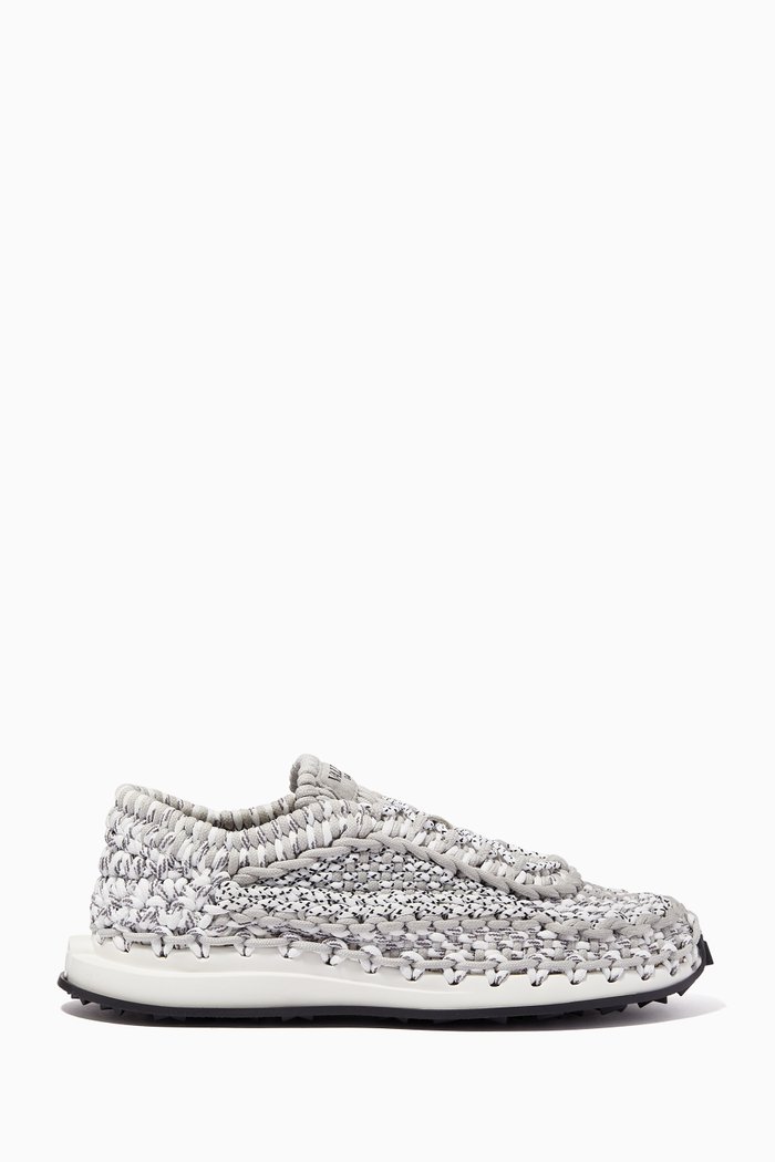 

Valentino Garavani Macrame Crochet Sneakers in Woven Fabric, Grey