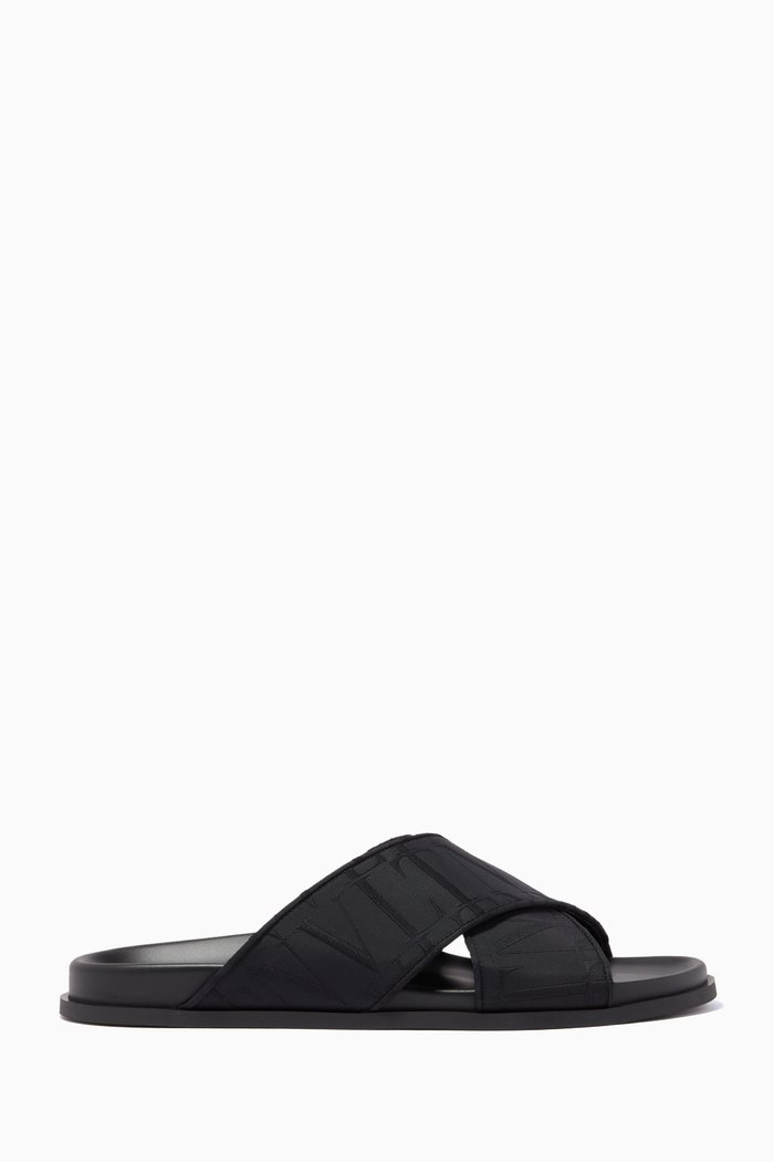 

Valentino Garavani VLTN TIMES Sandals in Nylon & Calfskin, Black