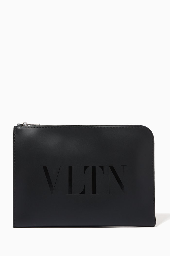 

Valentino Garavani VLTN Document Holder in Leather, Black