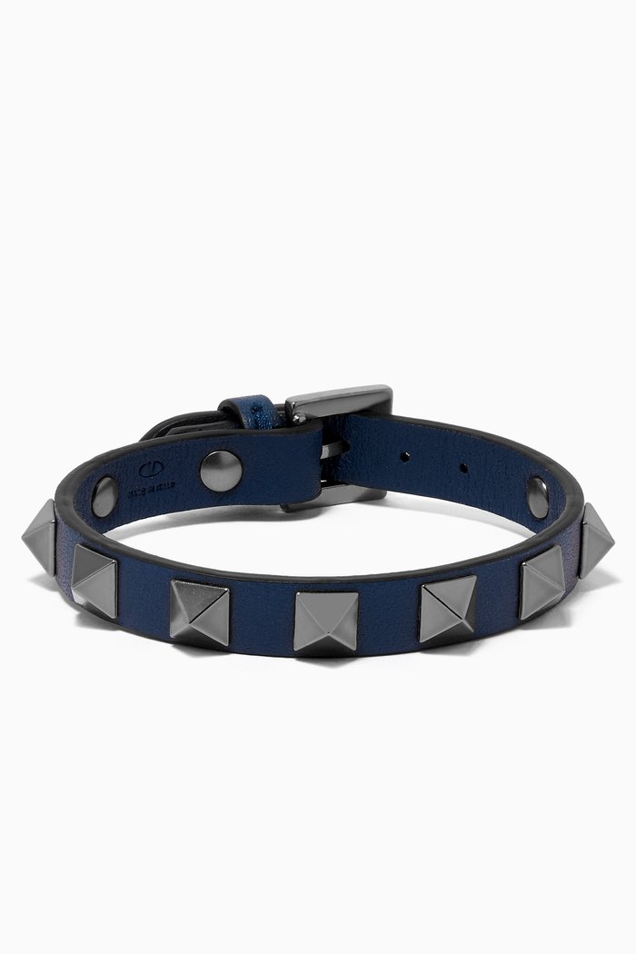 

Valentino Garavani Rockstud Bracelet in Calfskin, Blue