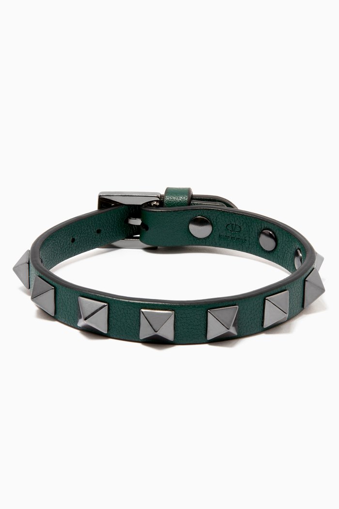 

Valentino Garavani Rockstud Bracelet in Calfskin, Green