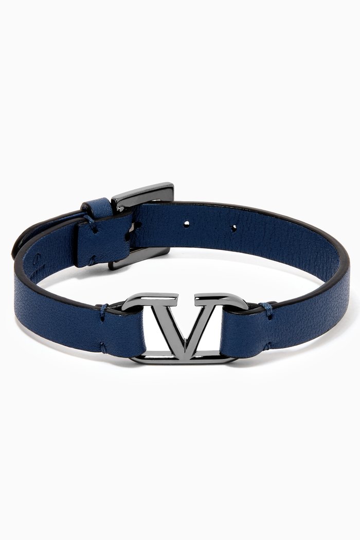 

Valentino Garavani VLOGO Bracelet in Leather, Blue