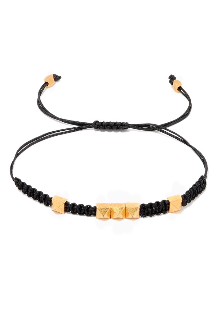 

Valentino Garavani Rockstud Bracelet in Waxed Cotton & Metal, Black