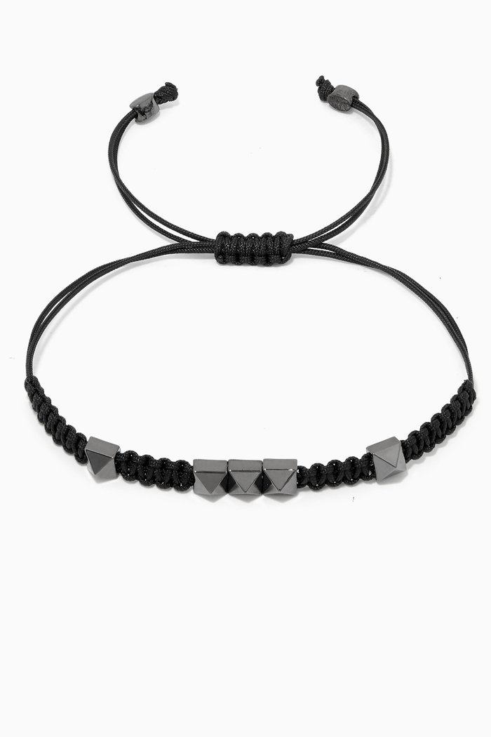 

Valentino Garavani Rockstud Bracelet in Waxed Cotton & Metal, Black