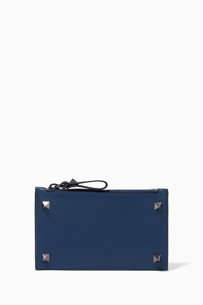 

Valentino Garavani Rockstud Card Holder in Leather, Blue