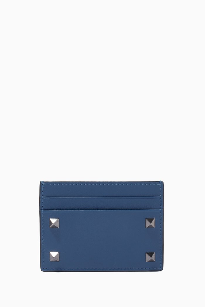 

Valentino Garavani Rockstud Card Holder in Leather, Blue