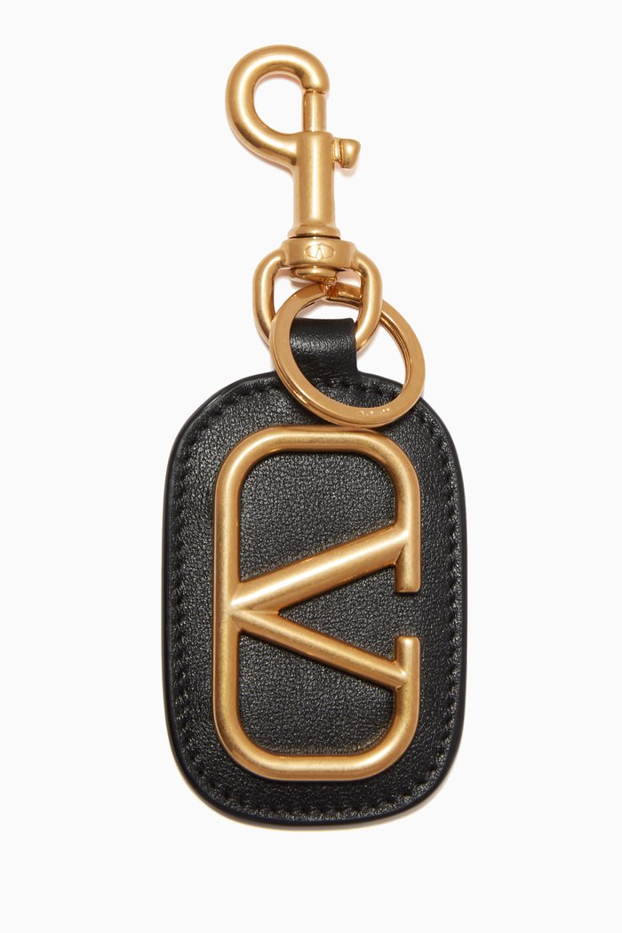 

Valentino Garavani VLOGO Keyring in Leather & Metal, Black