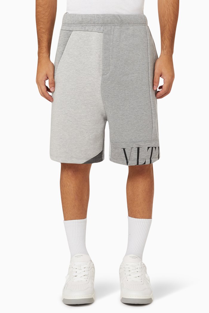 

VLTN Patchwork Bermuda Shorts in Cotton, Grey