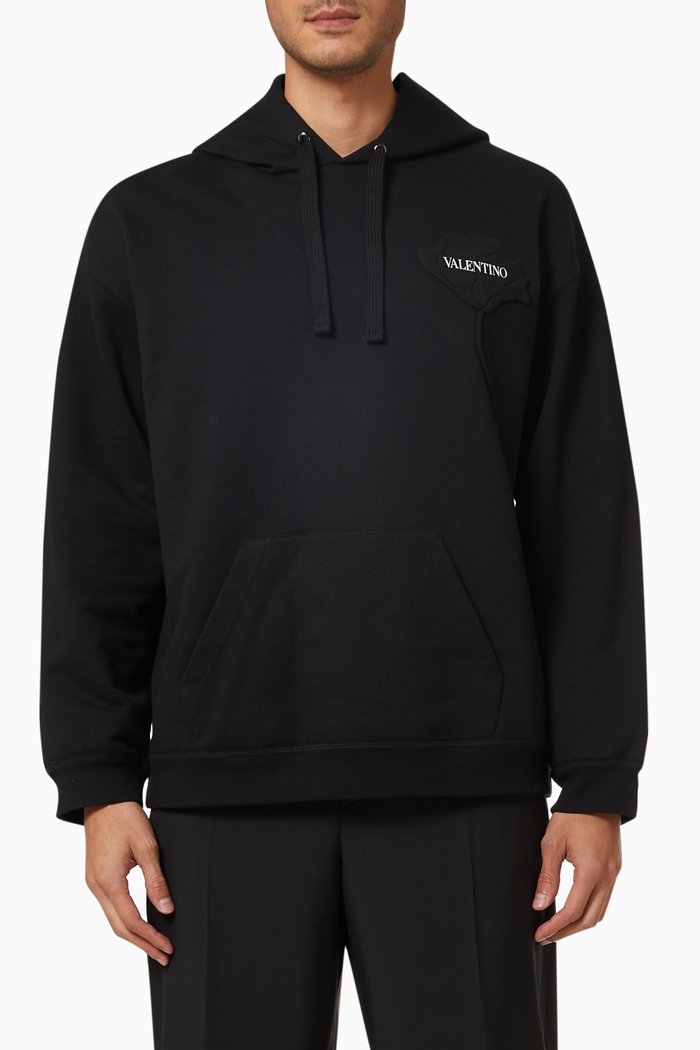 

Garden Floral Embroidery Hoodie in Cotton, Black