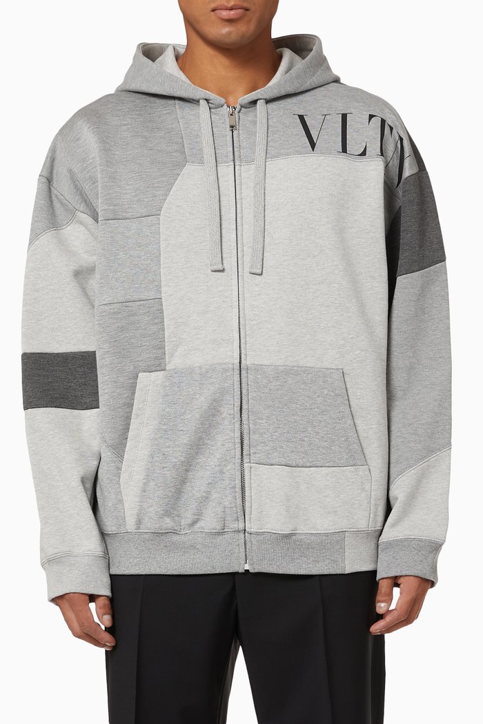 

VLTN Patchwork Hoodie in Cotton Jersey, Grey