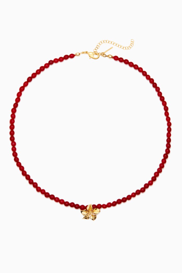 

Magnolia Choker in 24kt Gold-Plated Bronze, Burgundy