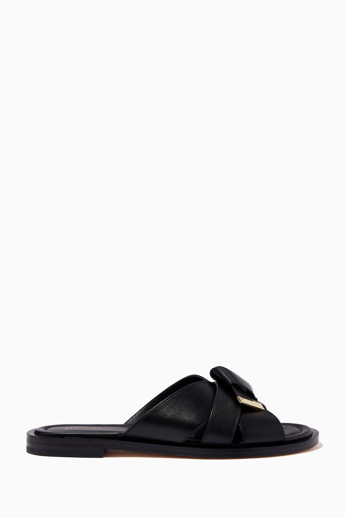 

Addison Flat Sandals in Leather, Black