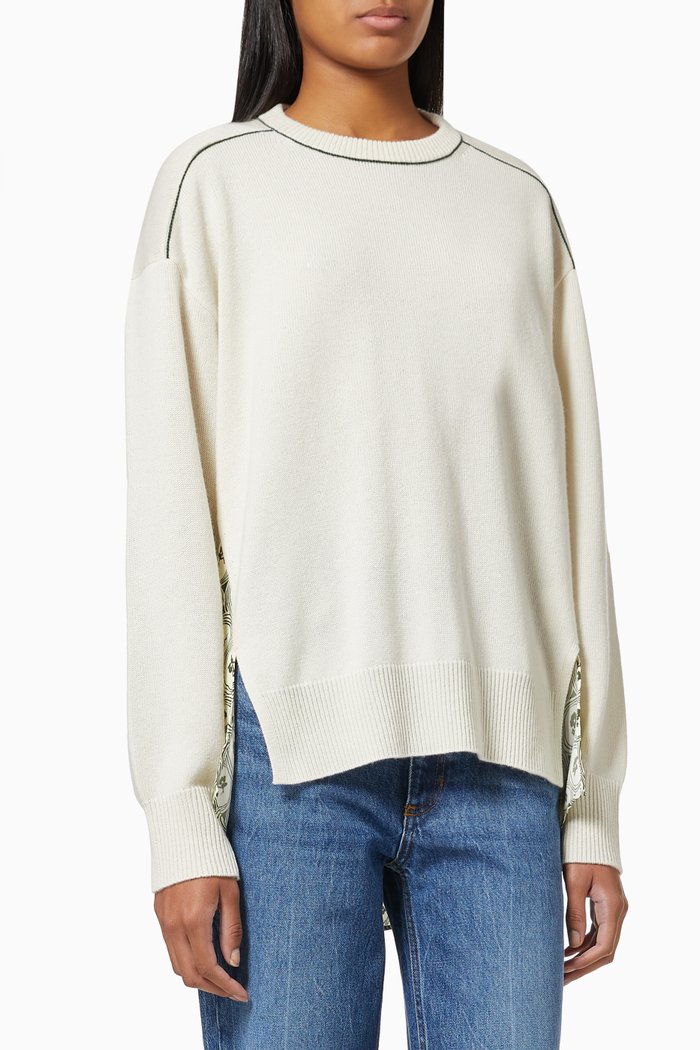 

Psychedelic Flowers Sweater in Wool Cashmere & Crêpe, White