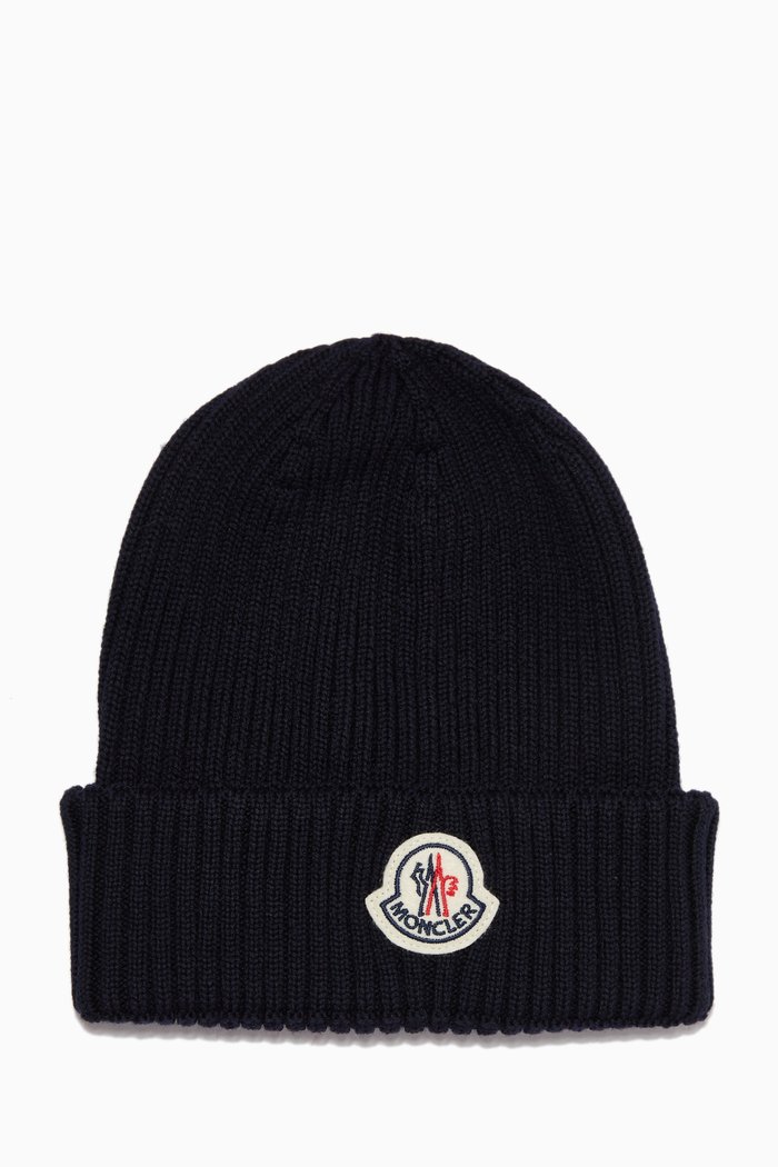 

Logo Patch Beanie in Virgin Wool, Blue