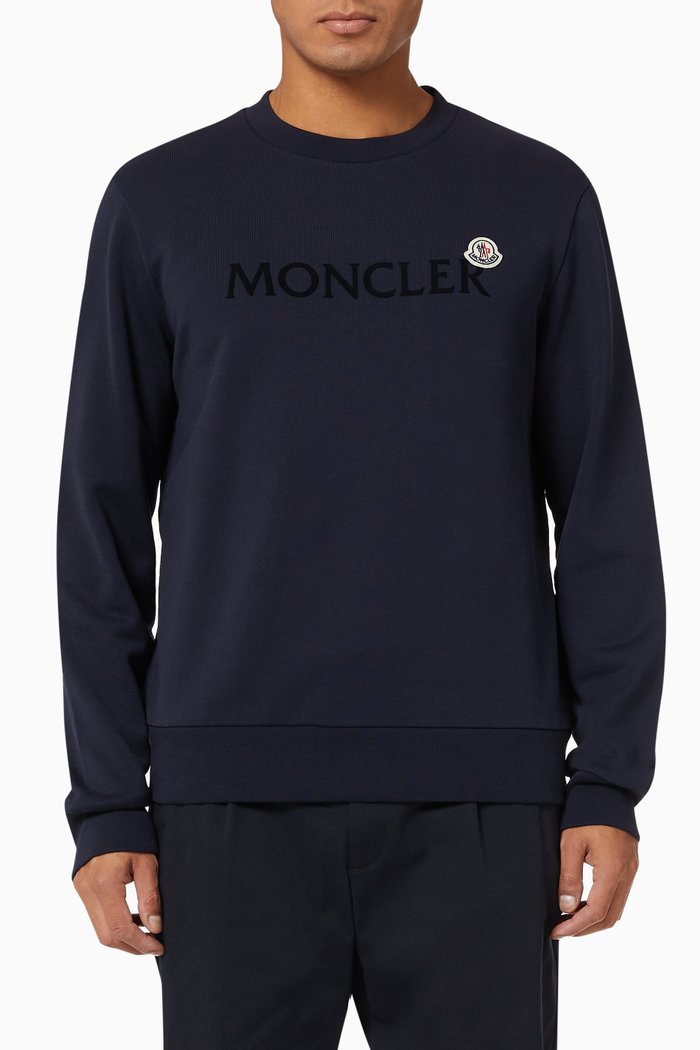 

Flocked Logo Sweatshirt in Cotton French Terry, Blue