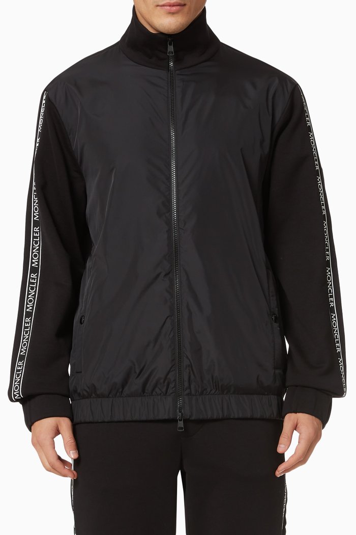 

Zip Up Cardigan with Logo Stripe, Black
