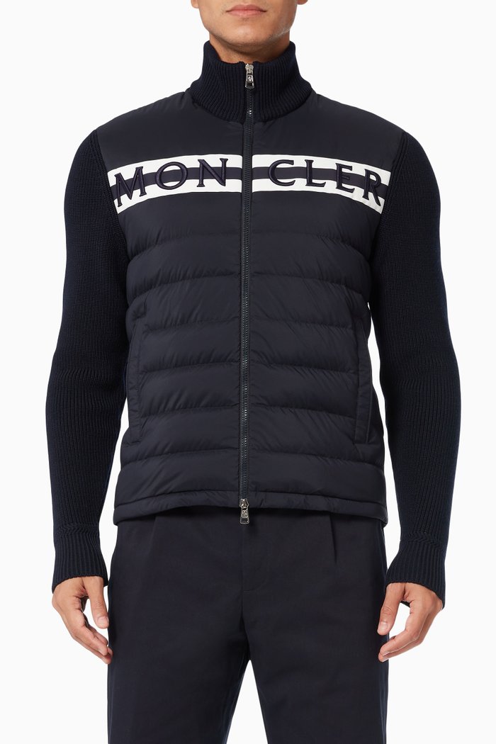 

Quilted Logo Cardigan in Nylon, Blue