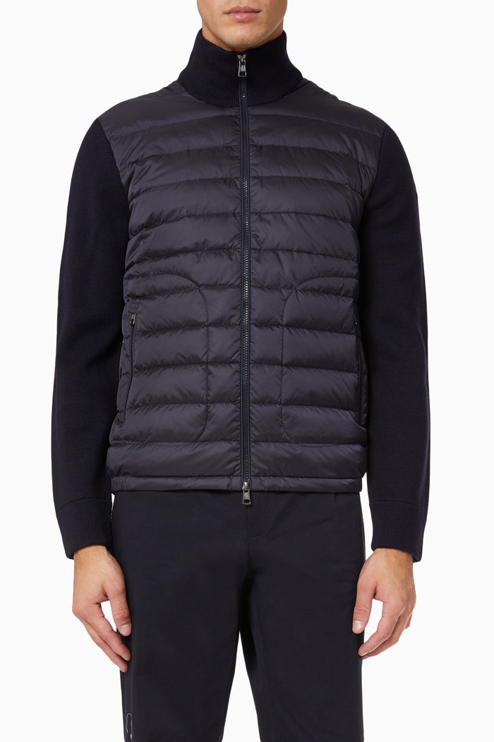 

Moncler Zip-up Cardigan in Quilted Nylon & Knit Wool, Blue