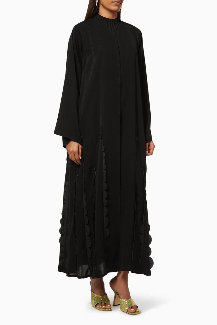 

Scalloped Abaya with Beaded Embroidery, Black