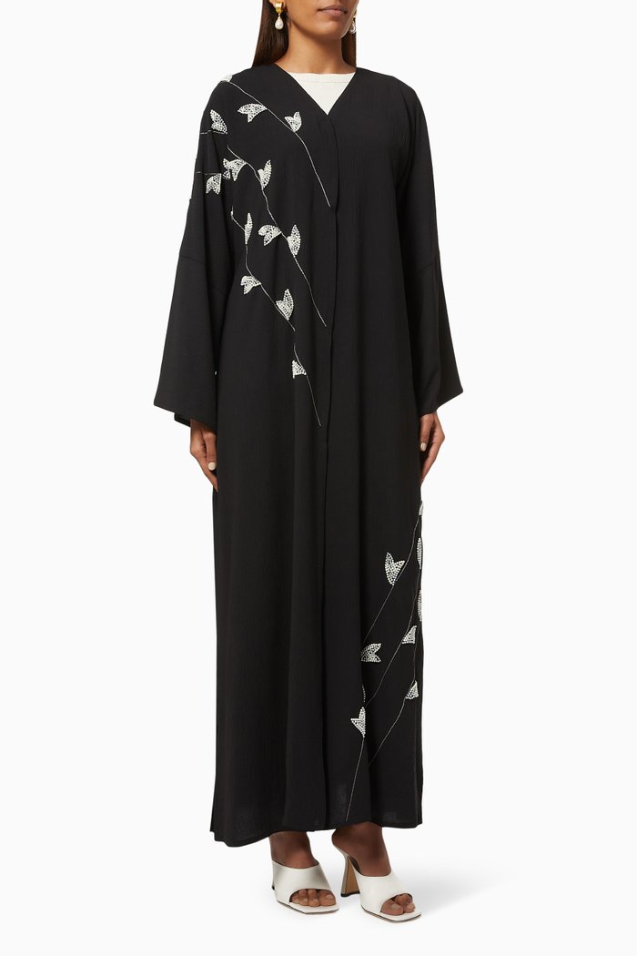 

Abaya with Beaded Embroidery, Black